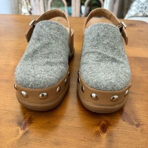 Sorel Gray and Tan Mules with Studded Detail- worn twice in excellent condition